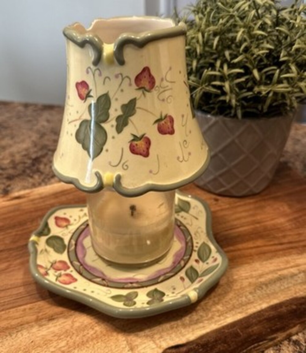 PartyLite “Strawberry Fields” Ceramic Floral Jar Candle Plate &Lamp Shade Granny
